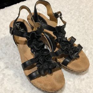 Cute Black Floral Cork Wedges